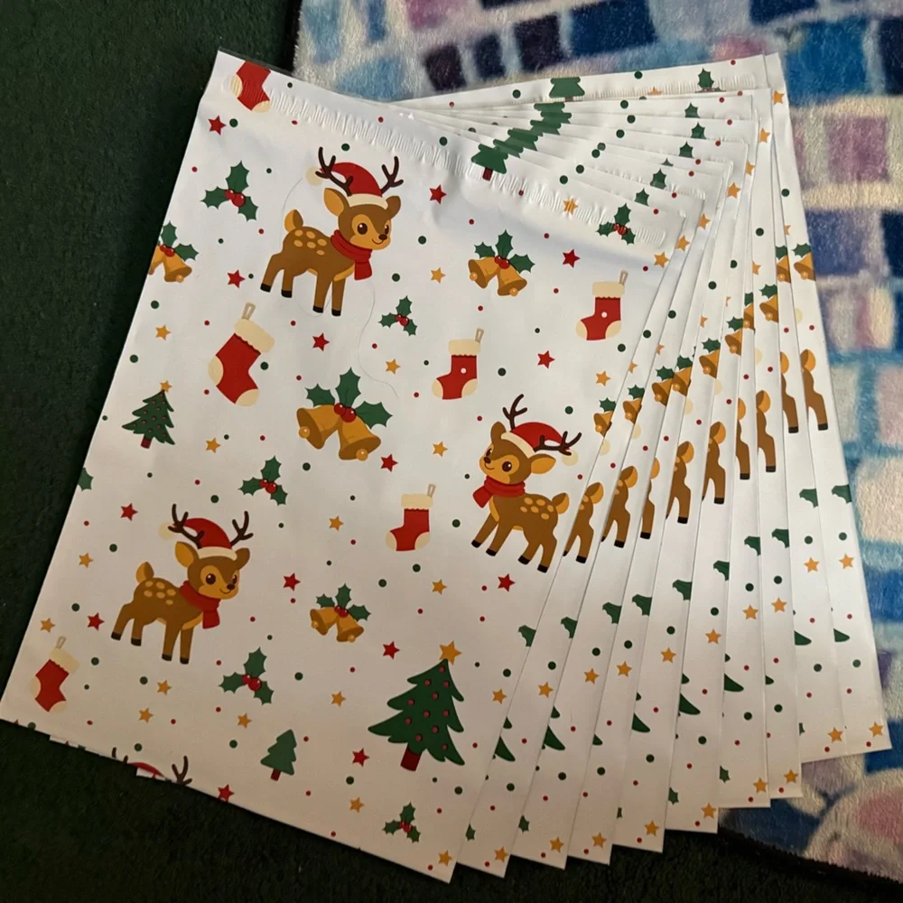 Festive Reindeer and Christmas Tree Poly Mailers - 10x13” - 10 Pack